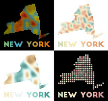 New York Map. Collection Of Map Of New York In Dotted Style. Borders Of The Us State Filled With Rectangles For Your Design. Vector Illustration.