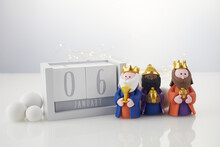 Happy Epiphany Day, Three Kings Day. Calendar With Three Kings On White Background