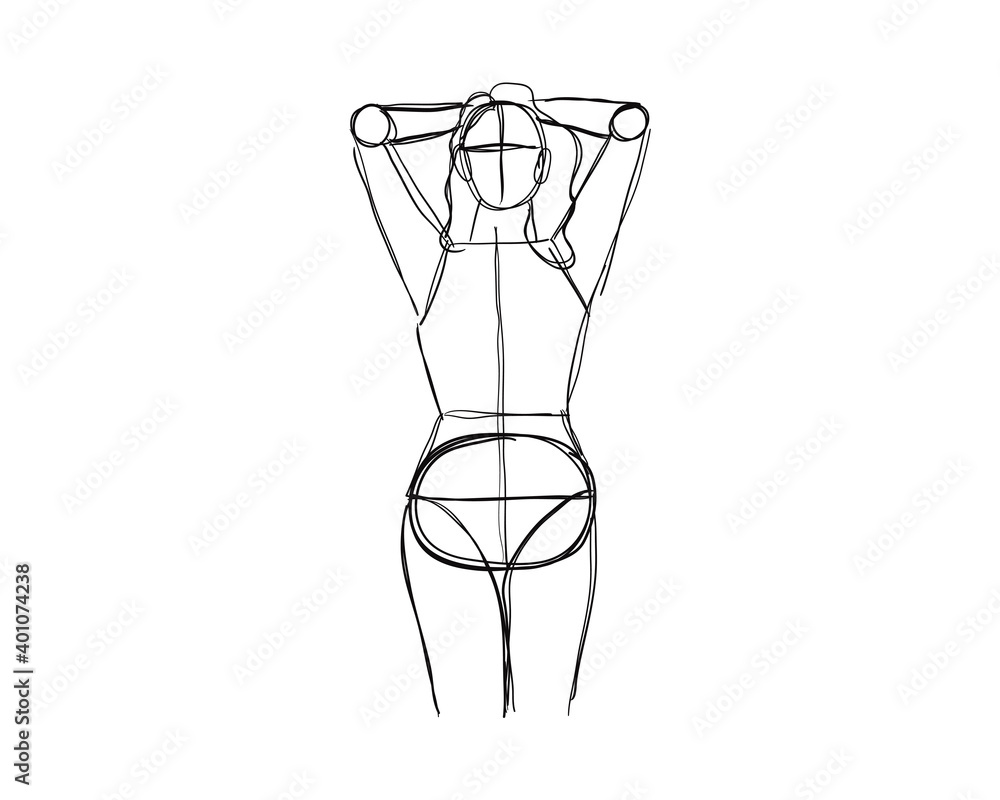 Vetor Vector illustration of Female Character Pose. Rough sketch of ...