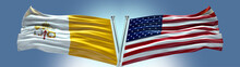 Double Flag United States Of America Vs Vatican City Flag Waving Flag With Texture Background