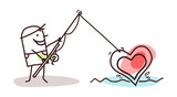 Fototapeta  - Cartoon Man Fishing a big Heart