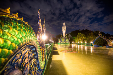 Background Wat Khao Phra Kru ,Landmark of sriracha city with two of great Nagas guarded entrance to the view point and the crystal ball that gives an inverted view of theSrirachascenery,Chonburi