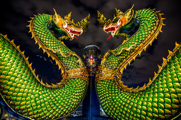 Wat Khao Phra Kru,Landmark of sriracha city with two of great Nagas guarded entrance to the view point and the crystal ball that gives an inverted view of the Sriracha scenery,Chonburi,Thailand