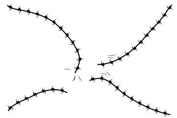 Wall Mural - Simple Vector Silhouette Broken Barricade from Barbed Wire, Suitable Illustration for demonstration or protest