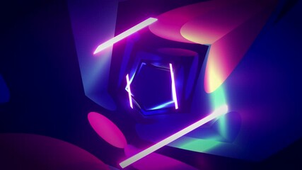 Sticker - Looped abstract neon tunnel with glowing led light tubes.