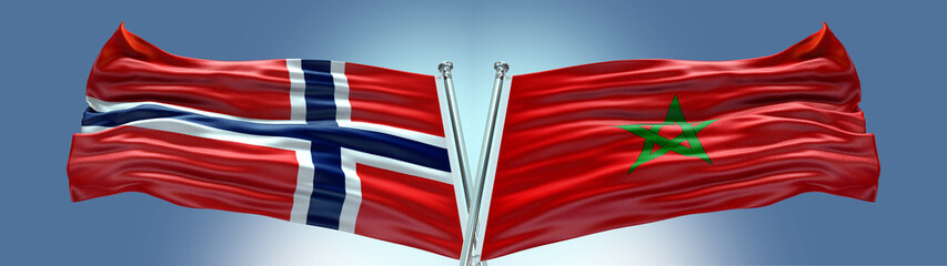 Double Flag Morocco vs Norway flag waving flag with texture background