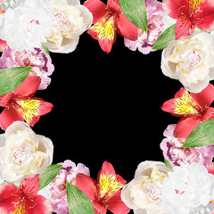 Fotomurales - Beautiful floral frame of peonies and alstroemeria. Isolated