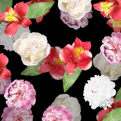 Fotomurales - Beautiful floral background of peonies and alstroemeria. Isolated