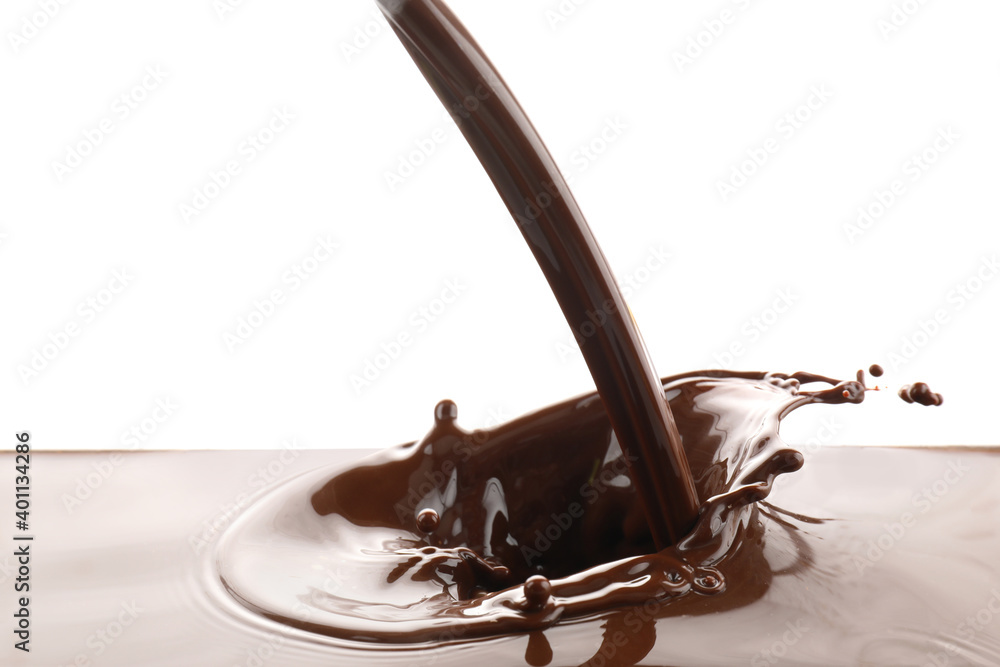 Splash of hot chocolate on white background