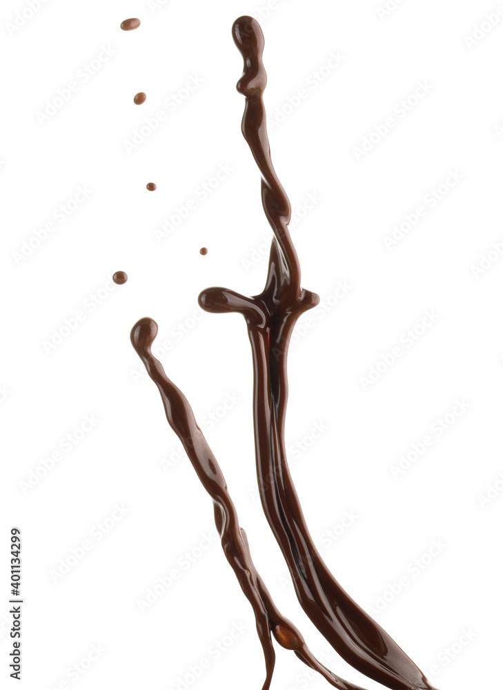 Splash of hot chocolate on white background