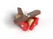Small wooden airplane, vintage toy 3d render