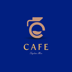 Initial letter C for Coffee shop and store logo concept with fluid icon and teapot