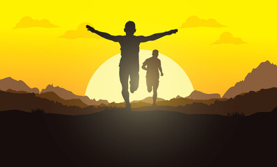 Running silhouettes. Vector illustration, Trail Running, Marathon runner.	