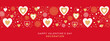 © Tanya - Valentines Day festive design with border made of beautiful hearts and sparkles in modern flat line art style. Bright red background with hearts. Romantic decoration for Valentines day or wedding