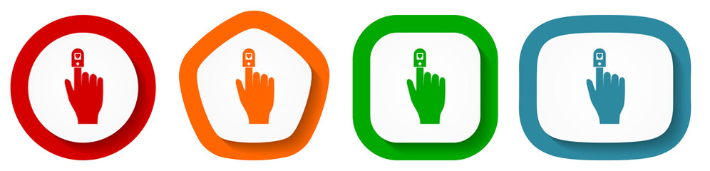 Aufkleber - Oximeter, blood saturation monitor vector icons, set of pentagon, square, oval and circle shape buttons