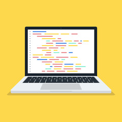 Wall Mural - programming, web development concept. code on the screen laptop. vector illustration.