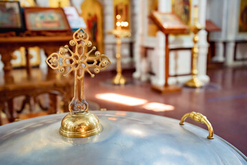 Canvas Print - cover of the baptismal font in the Orthodox Church with a handle