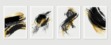Gold And Dark Ink Wall Arts Vector Collection. Golden And Luxury Wallpaper Design For Prints And Canvas Prints.