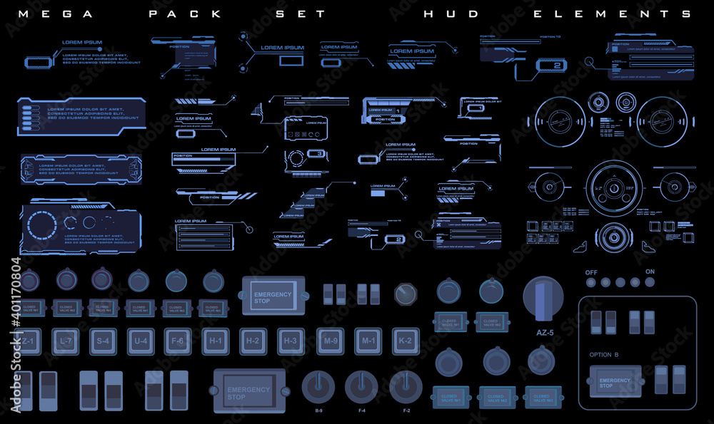 Tech Hud Frame HUD elements set. Techno-frames, callouts, information blocks, elements ...