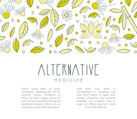 Sticker - Alternative Medicine Banner with Space for Text, Homeopathy, Naturopathy, Ayurveda, Acupuncture, Holistic Medicine Poster, Flyer, Brochure Template Vector Illustration