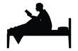 Reading man on bed silhouette vector