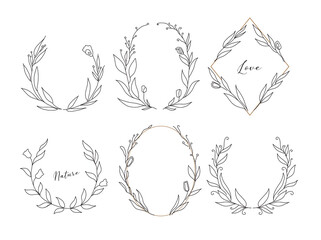 Wall Mural - set of hand drawn floral frames and wreaths. vector illustration isolated on white background