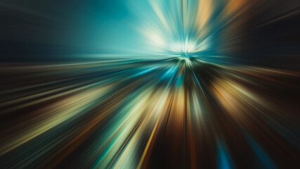 Sticker - abstract big data, speed, colorful fibers, rays background in gold and blue color. 3d tunnel illustr