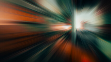 Sticker - abstract big data, speed, colorful fibers, rays background in orange and cyan color. 3d tunnel illus