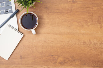 Wall Mural - workplace of office desk wooden table with laptop, and equipment other office supplies with copy spa