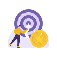 concept of goals and targets, increase income and financial profits, business trips. illustration of a male businessman making plans or strategies to achieve targets. flat style. element design