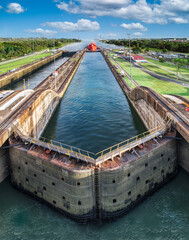 Wall Mural - Panama Canal with blue sky