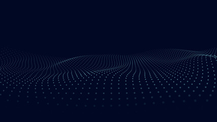 A wave of moving particles. Abstract 3d vector illustration on a dark background.