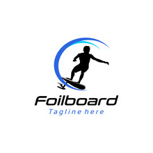 Silhouette Of A Person Riding Foilboard, Foilboard Logo Design Template Vector Illustration , Hydrofoil Board Sport Logo, 