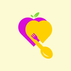 Wall Mural - Vector logo of a heart with a combination of spoon and fork.