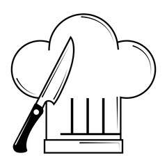 Sticker - restaurant chef hat and knife in line style