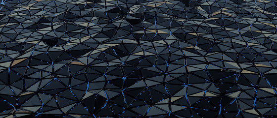 abstract pattern glossy black mosaic wall background with the blue sci-fi line