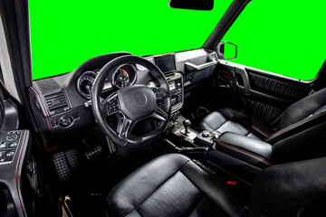 Wall Mural - interior of a car on a green background