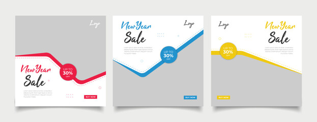 creative vector modern happy new year sale social media post template banner collection. online web 