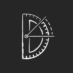 Sticker - Half circle protractor chalk white icon on black background. Measuring and constructing plane angles in radians. Architectural and mechanical drawing. Isolated vector chalkboard illustration