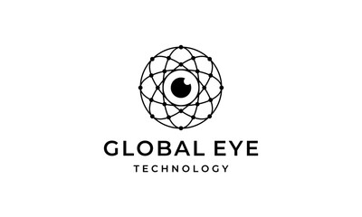 Wall Mural - global eye with circuit board technology logo design template