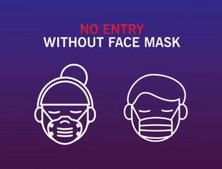 Wall Mural - cuple wearing medical face masks and lettering in purple background