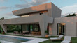 © Rafael Arroyo/ADDICTIVE STOCK - Exterior of contemporary house with geometric design and swimming pool in green yard with tropical plants