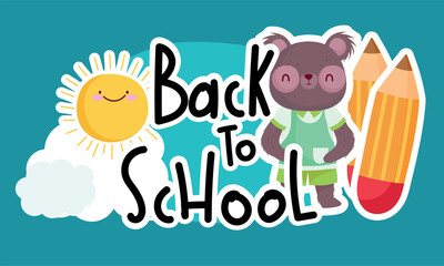 Wall Mural - Back to school bear cartoon and icons vector design