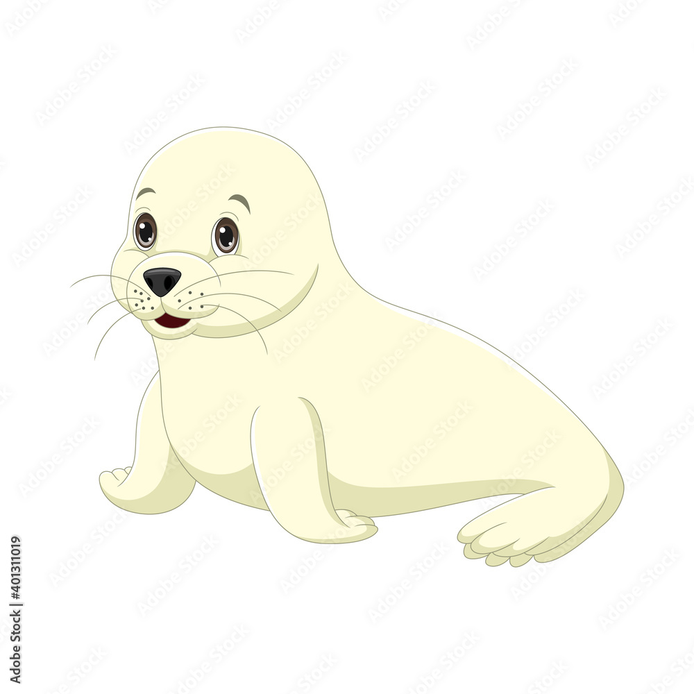 Cartoon cute baby seal on white background Stock Vector | Adobe Stock