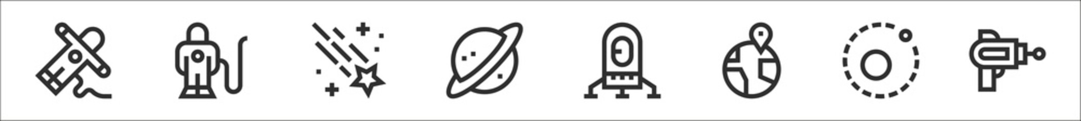 Wall Mural - set of 8 space thin outline icons such as astronaut, astronaut, shooting star, saturn, lander, landi