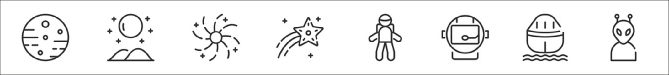 Wall Mural - set of 8 space thin outline icons such as mars, moon, galaxy, shooting star, astronaut, helmet, spac