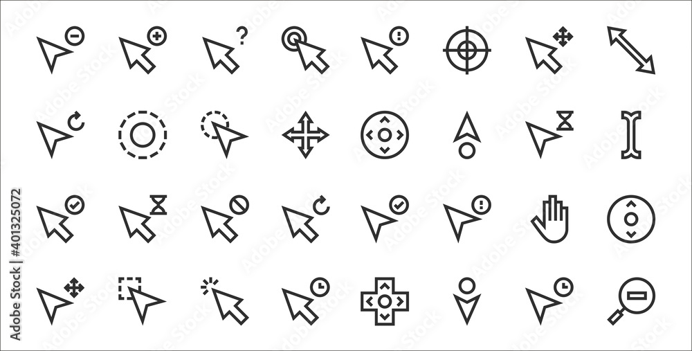 Vector de Stock set of 32 selection and cursors thin outline icons such ...