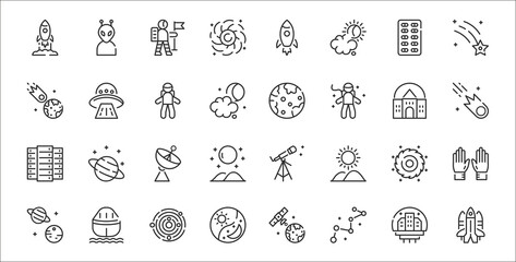 Wall Mural - set of 32 space thin outline icons such as space shuttle, constellation, day and night, planet, gala