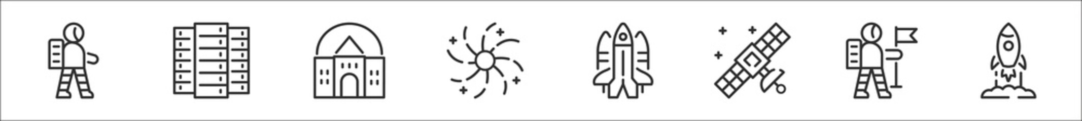 Wall Mural - set of 8 space thin outline icons such as astronaut, big data, observatory, galaxy, space shuttle, s