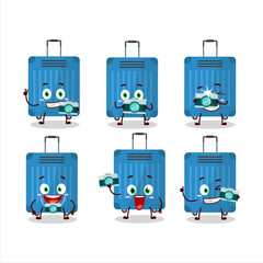 Sticker - Photographer profession emoticon with blue lugage cartoon character